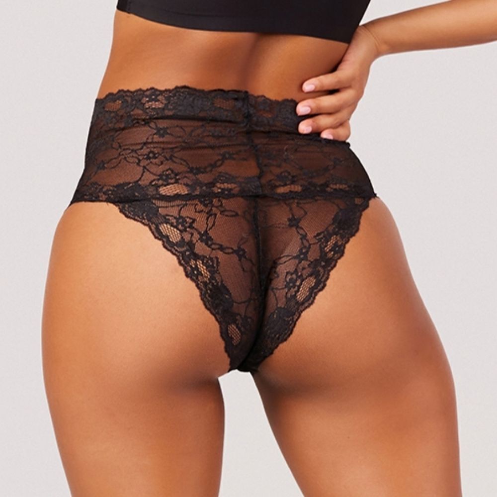 Elegant Black Lace High-Waisted Panty #9